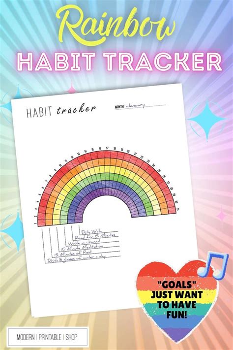 Monthly Habit Tracker Printable Radial Habit Tracker Rainbow