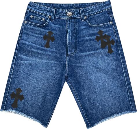 Chrome Hearts Blue Denim And Black Cross Patch Shorts Inc Style