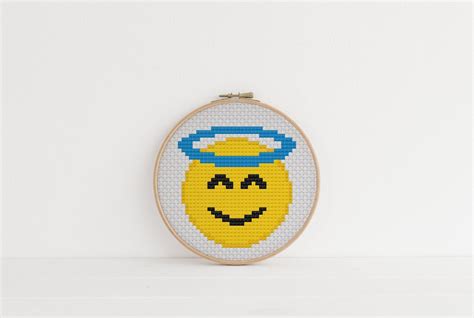 Angel Emoji Cross Stitch Pattern Innocent Halo Cute Funny Design 4 Colors Etsy