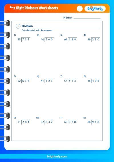 Free Printable Math Worksheets 2 Digit Divisors [pdfs] Brighterly