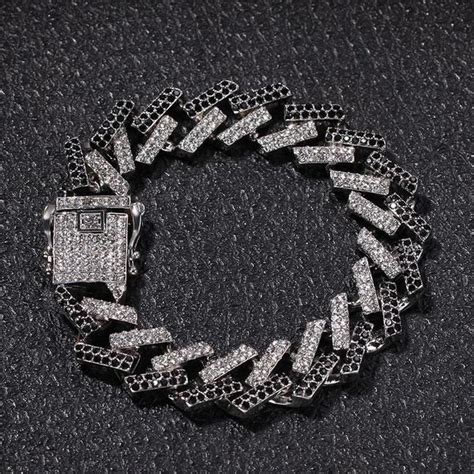 Unisex Iced Out Bling Bracelets 6 Colors Rhinestone Cuba Chain Jewelry