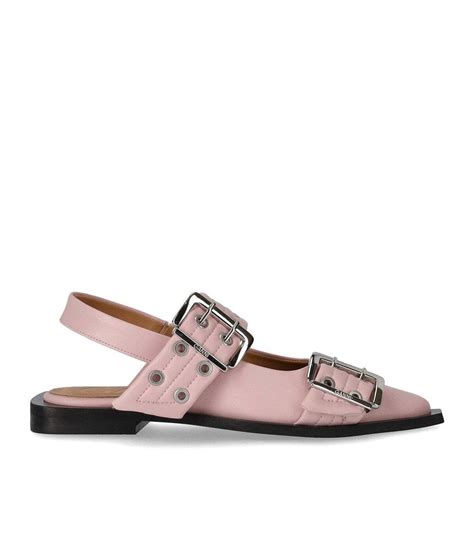 GANNI Slingback Ballet Flat Shoe With Buckles Pink Editorialist