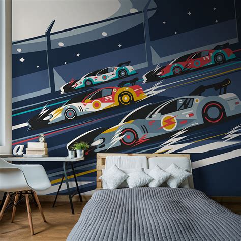 Sports Cars Medium By Origin Murals Navy Blue Mural Wallpaper Direct