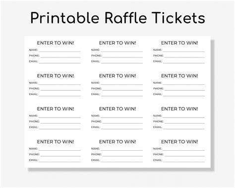 Printable Raffle Ticket Enter To Win Tickets Printable Enter To Win