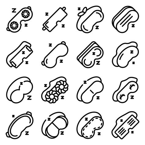 Sleeping Mask Icons Set Outline Style Vector Art At Vecteezy