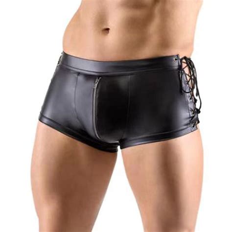 Herren Wetlook Boxershorts Kurz Hose Ledershorts Mit Rei Verschluss