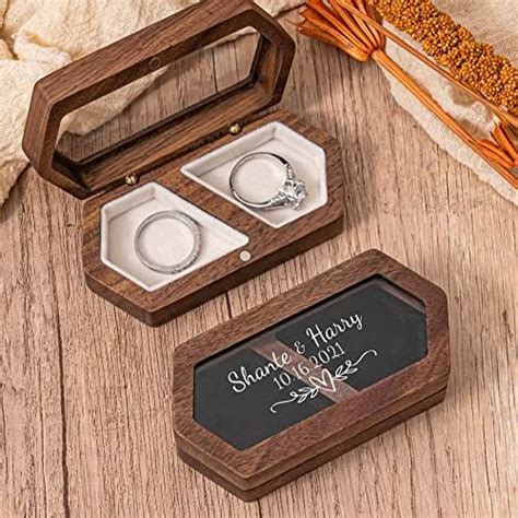 Kemeila Custom Wedding Ring Box Engraved Wooden Ring Box Double