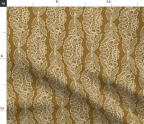 Brown Floral Batik Block Print Medium Fabric Spoonflower