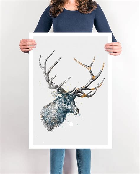 Stag Head Print Watercolor Print Stag Wall Art Watercolor | Etsy