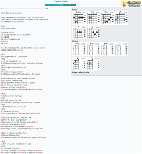 Chord: Yellow Coat - Steve Goodman - tab, song lyric, sheet, guitar, ukulele | chords.vip