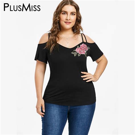 Plusmiss Plus Size Xl Xxxxl Xxxl Sexy Off Shoulder Floral Embroidery T