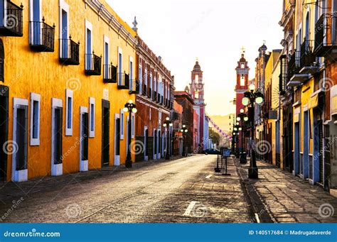 Morning Streets in Colonial City Puebla, Mexico Stock Photo - Image of ...