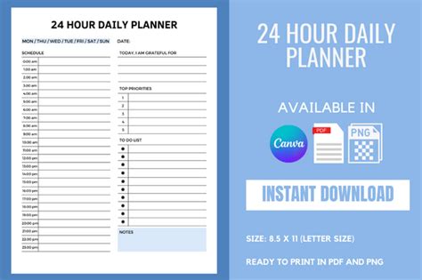 24 Hour Daily Planner Canva Template Graphic By Bks Studio · Creative