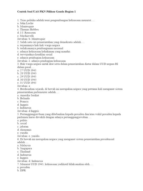 Contoh Soal Uas Pkn Pilihan Ganda Bagian 1 Pdf