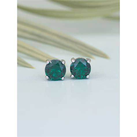 Ornate Jewels 925 Sterling Silver Green Emerald Solitaire Stud For