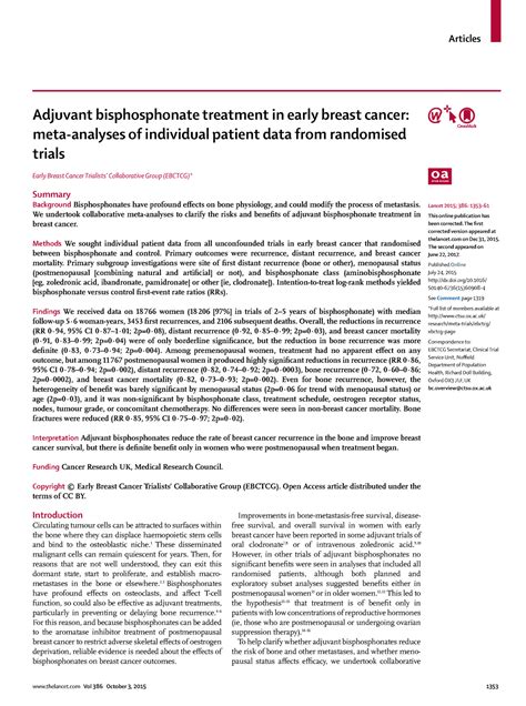 Bisfosfonati In Adiuvante Adjuvant Bisphosphonate Treatment In Early