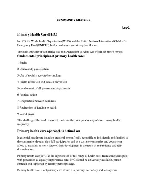 A Comprehensive Overview Of Primary Health Care Principles