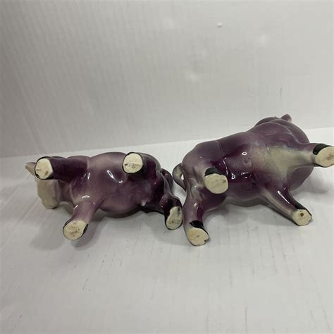 Vintage Ceramic Purple Cow Bull Planter Farmhouse Country Decor Lot Of