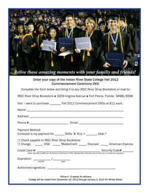 Fillable Online Irsc Fall Commencement Ceremony Dvd Order Form