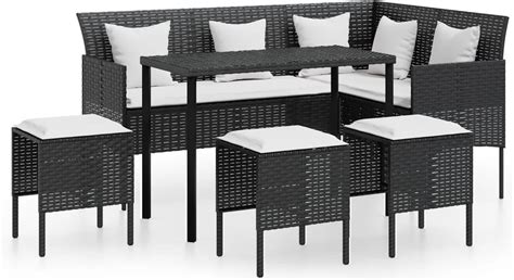 Vidaxl Delige Loungeset Met Kussens L Vormig Poly Rattan Zwart Bol