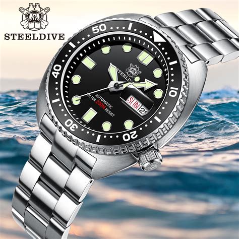 Steeldive Sd Black Dial Week Display New Arrival Mm Steel Case