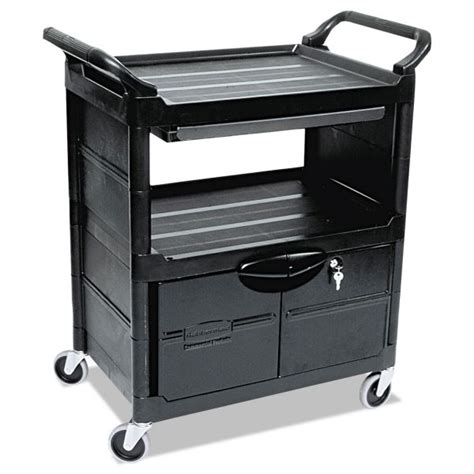 Rubbermaid Commercial Utility Cart With Locking Doors, Two-Shelf, 33 ...