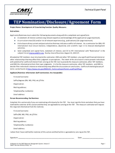 Fillable Online Tep Nomination Disclosure Agreement Form Function Tep