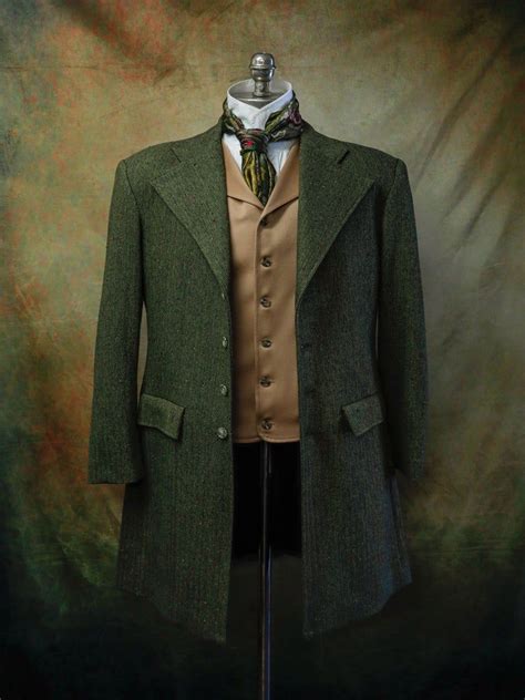 Men S Olive Green And Black Herringbone Frock Coat Frontier By