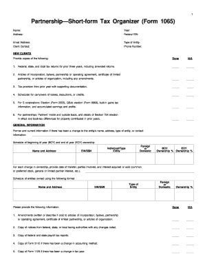 Fillable Online Partnershipshort Form Tax Organizer Bform B