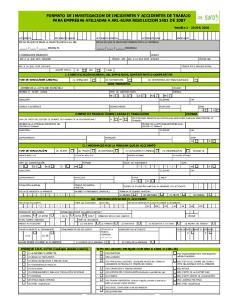 Formato De Investigacion De Incidentes Y Accidentes De Trabajo