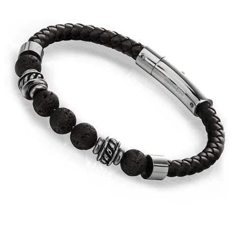 Lava Stones And Black Leather Bracelet B5097 Fred Bennett