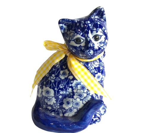 Cat Decor Cat Figurine Calico Cat Statue Floral Home Decor Etsy