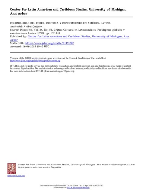 PDF Colonialidad Del Poder Cultura y Conocimiento en América Latina DOKUMEN TIPS