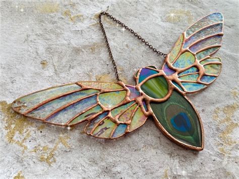 Stained Glass Cicada Sun Catcher With Iridescent Glass And Etsy