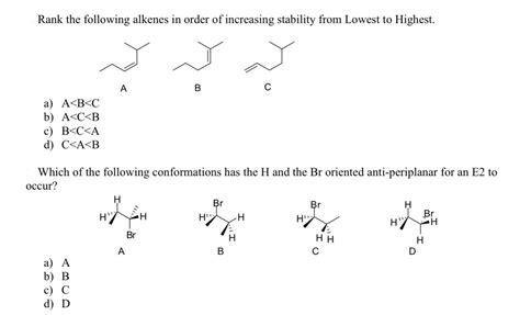 Solved Rank The Following Alkenes In Order Of Increasing Chegg