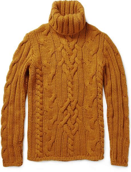 Simon Spurr Cable Knit Cashmere Roll Neck Sweater In Yellow For Men Lyst