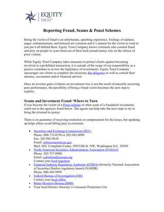 Equity Trust Company Reporting Fraud Scams Ponzi Schemes Pdf