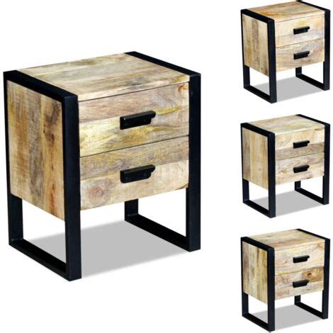 Nachttische Living Beistelltisch Mit 2 Schubladen Mango Holz 43x33x51 Cm