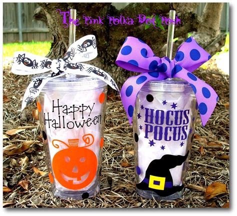 Happy Halloween 16oz Clear Acrylic Tumbler Cup By Pinkpolkadotposh