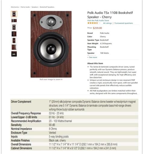 Polk Audio Tsx B Cherry Bookshelf Speaker Not Bose Jbl B W