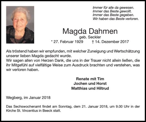 Traueranzeigen Von Magda Dahmen Aachen Gedenkt