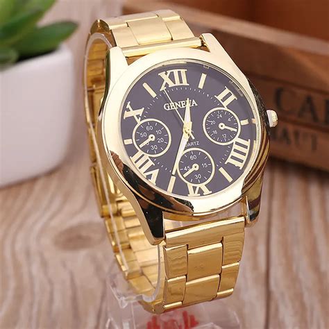 Buy Luxury 3 Eyes Analog Stainless Steel Geneva Watch Men Casual Quartz Gold