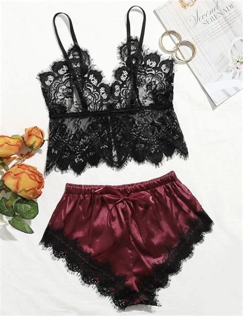 Floral Lace Satin Lingerie Set Women S Fashion New Undergarments