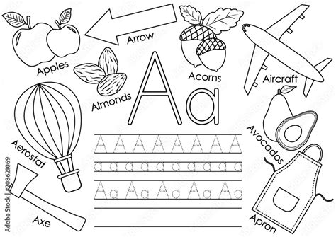 Letter A. Learning English alphabet with pictures and writing practice ...