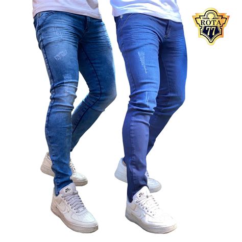 Kit 2 Calça Jeans Masculina Skinny Lycra 0105 Shopee Brasil