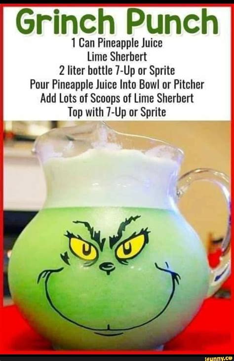 Grinch Punch Can Pineapple Juice Lime Sherbert Liter Bottle Up Or