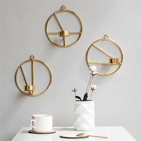 Nordic Style 3d Geometric Round Candlestick Metal Wall Hanging Candle Holder Sconce Tealight