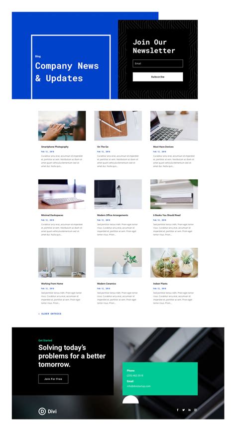 Startup Blog Page Divi Layout By Elegant Themes