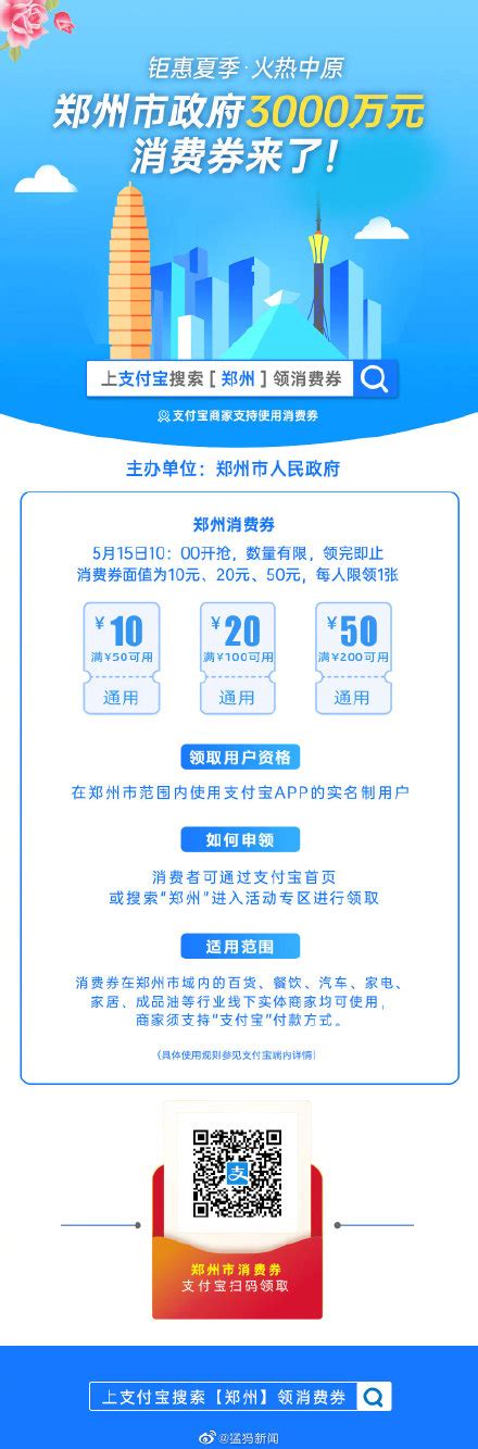 5月15日，郑州全城发放3000万元消费券 所有在郑人员可领 中华网河南