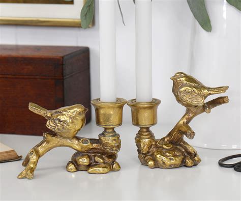 Palmira I Gold Bird Taper Candle Holder